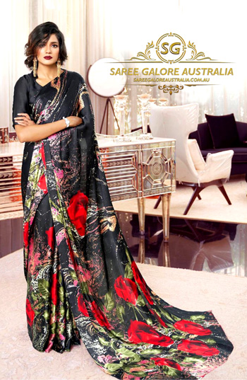 Digital Printed Satin Saree @ Saree Galore Australia