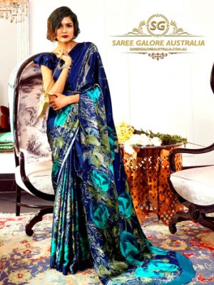 Digital Printed Satin Saree @ Saree Galore Australia